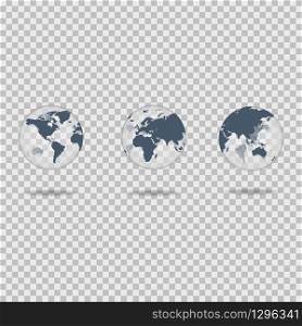 Map of world in realistic style with shadow. 3D globe of world. Vector EPS 10