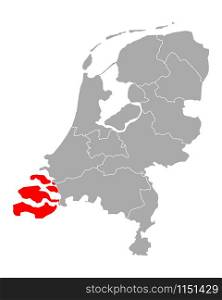 Map of Zeeland in Netherlands