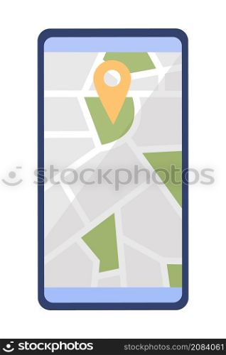 Map on mobile phone semi flat color vector object. Travelling destination. Realistic item on white. Lifestyle isolated modern cartoon style illustration for graphic design and animation. Map on mobile phone semi flat color vector object