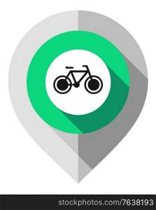 Map pin, bike symbol, gps pointer folded from gray paper