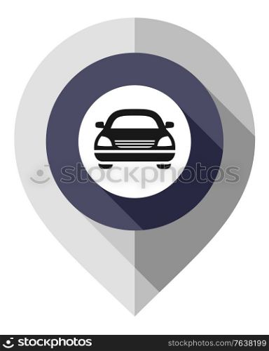 Map pin, car symbol, gps pointer folded from gray paper