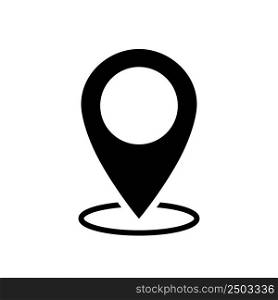 Map pin. Icon of place position. Location symbol. GPS icon with circle of place isolated on white background. Black map pin. Gps point. Web pointer of destinations. Sign for road travel. Vector.