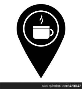 Map pin location with tea or coffee cup sign icon. Simple illustration of map pin location with tea or coffee cup sign vector icon for web. Map pin location with tea or coffee cup sign icon