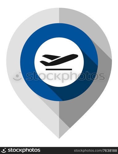 Map pin, plane symbol, gps pointer folded from gray paper