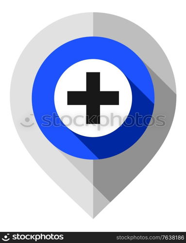 Map pin, plus symbol, gps pointer folded from gray paper