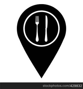 Map pin pointer with cafe or restaurant sign icon. Simple illustration of map pin pointer with cafe or restaurant sign vector icon for web. Map pin pointer with cafe or restaurant sign icon