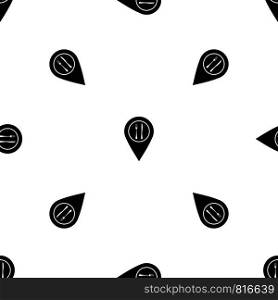 Map pin pointer with cafe or restaurant sign pattern repeat seamless in black color for any design. Vector geometric illustration. Map pin pointer with cafe or restaurant sign pattern seamless black
