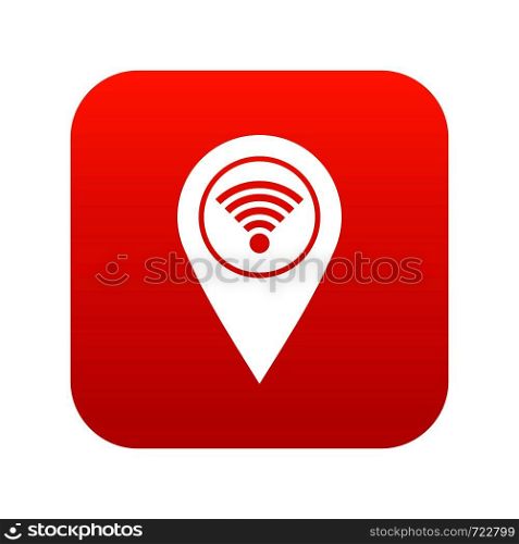 Map pin pointer with wi fi symbol icon digital red for any design isolated on white vector illustration. Map pin pointer with wi fi symbol icon digital red