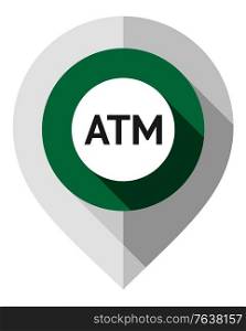 Map pin, symbol of ATM, gps pointer folded from gray paper
