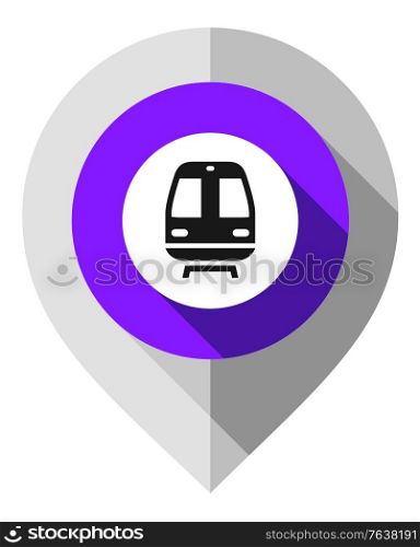 Map pin, train symbol, gps pointer folded from gray paper
