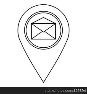 Map pin with envelope sign icon. Outline illustration of map pin with envelope sign vector icon for web. Map pin with envelope sign icon, outline style
