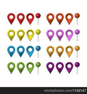 Map pins set isolated on white background, vector illustration