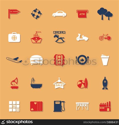 Map place classic color icons with shadow, stock vector