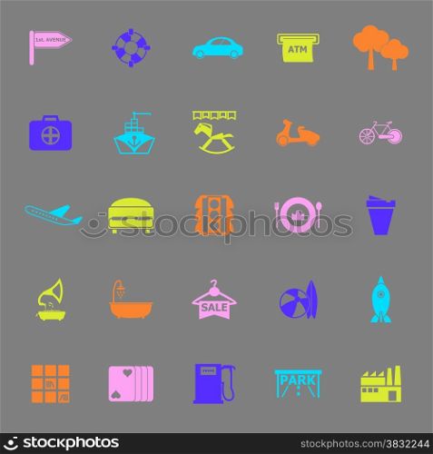 Map place color icons on gray background, stock vector