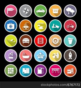 Map place flat icons with long shadow, stock vector
