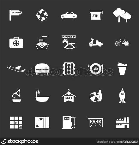 Map place icons on gray background, stock vector