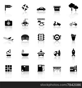 Map place icons with reflect on white background, stock vector