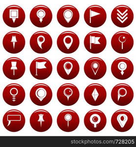 Map pointer icons set. Simple illustration of 25 map pointer vector icons red isolated. Map pointer icons set vetor red