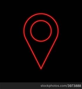 Map pointer neon sign. Bright glowing symbol on a black background. Neon style icon.