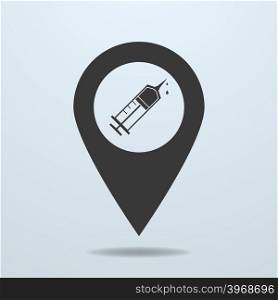 Map pointer with a syringe symbol