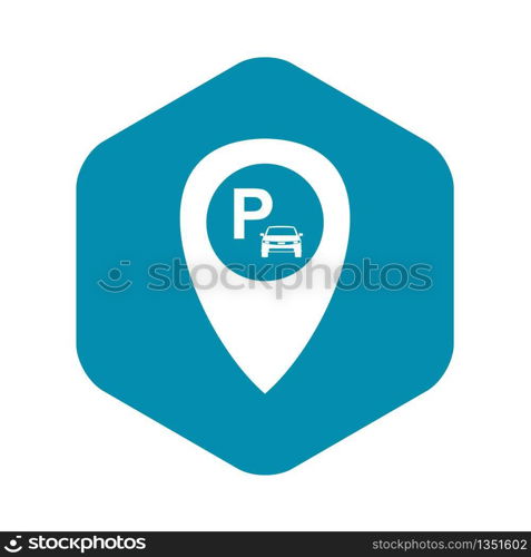 Map pointer with car parking icon in simple style isolated on white background. Map pointer with car parking icon, simple style