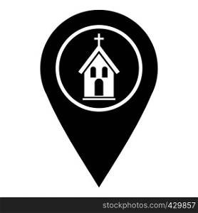 Map pointer with church, cathedral or temple sign icon. Simple illustration of map pointer with church, cathedral or temple sign vector icon for web. Map pointer with church icon, simple style