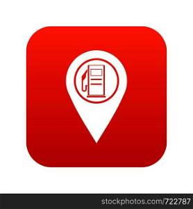 Map pointer with gas station symbol icon digital red for any design isolated on white vector illustration. Map pointer with gas station symbol icon digital red