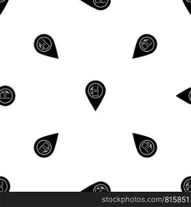 Map pointer with gas station symbol pattern repeat seamless in black color for any design. Vector geometric illustration. Map pointer with gas station symbol pattern seamless black