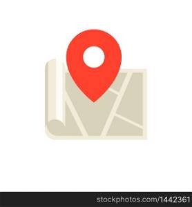 Map pointer with red pin graphic vector isolated, gps direction with destination concept illustration