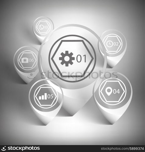 Map pointers set. White icon templates on gray background. Map pointers set. White icon templates vector
