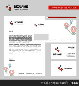 Map route Business Letterhead, Envelope and visiting Card Design vector template