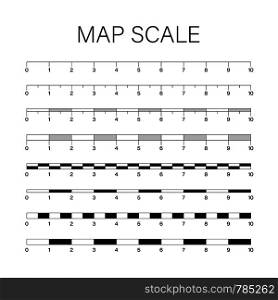 Map scales graphics for measuring distances. Vector illustration.. Map scales graphics for measuring distances. Vector stock illustration.