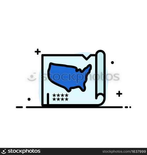 Map, States, United, Usa  Business Flat Line Filled Icon Vector Banner Template