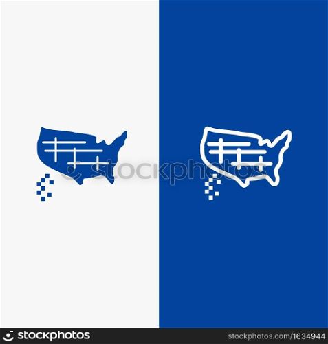 Map, States, United, Usa Line and Glyph Solid icon Blue banner Line and Glyph Solid icon Blue banner