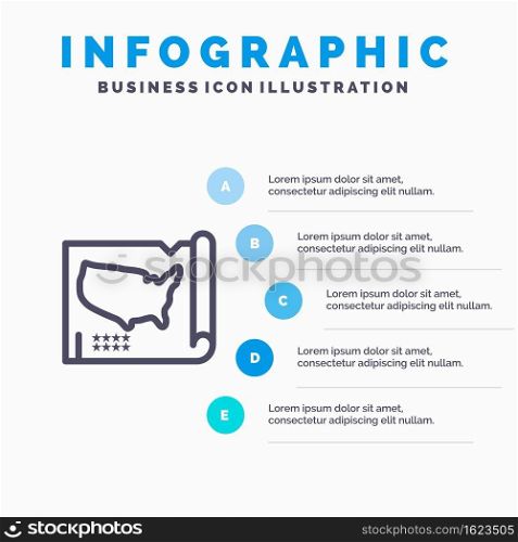 Map, States, United, Usa Line icon with 5 steps presentation infographics Background