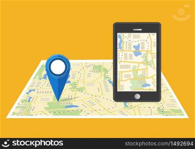 Map. The concept of navigation. Delivery. Vector illustration.. Vector illustration. Map. The concept of navigation, delivery.