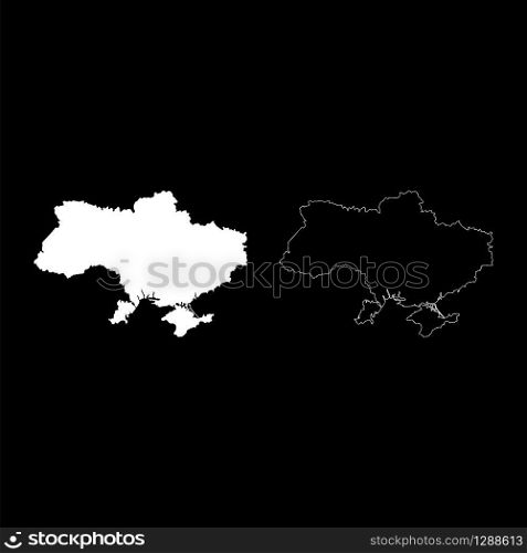 Map Ukraine icon outline set white color vector illustration flat style simple image. Map Ukraine icon outline set white color vector illustration flat style image