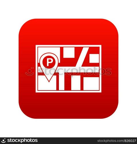 Map with car parking pointer icon digital red for any design isolated on white vector illustration. Map with car parking pointer icon digital red