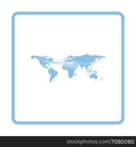 Map with directions to all part of the World. Blue frame design. Vector illustration.