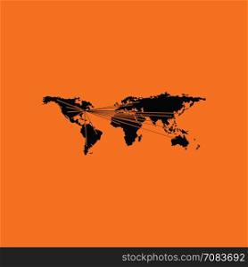 Map with directions to all part of the World. Orange background with black. Vector illustration.