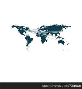 Map With Directions To All Part Of The World. Shadow Reflection Design. Vector Illustration.