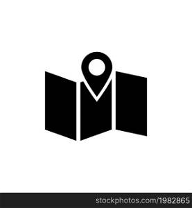 Map with Pin Pointer. Flat Vector Icon. Simple black symbol on white background. Map with Pin Pointer Flat Vector Icon
