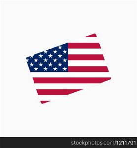 Map with the image of the USA flag on white background. Map with the image of the USA flag