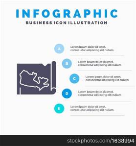 Map, World, Canada Solid Icon Infographics 5 Steps Presentation Background
