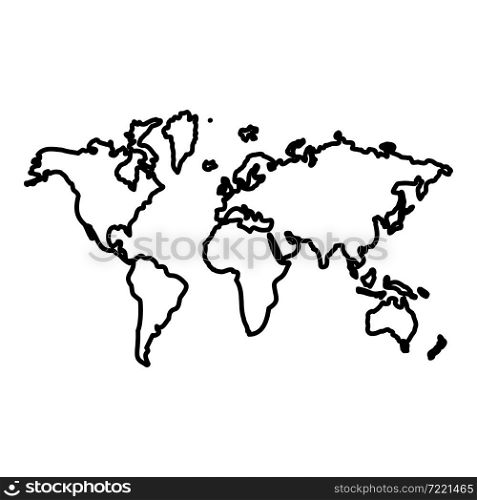 Map world contour outline icon black color vector illustration flat style simple image. Map world contour outline icon black color vector illustration flat style image