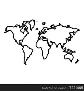 Map world contour outline icon black color vector illustration flat style simple image. Map world contour outline icon black color vector illustration flat style image