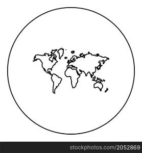 Map world icon in circle round black color vector illustration image outline contour line thin style simple. Map world icon in circle round black color vector illustration image outline contour line thin style