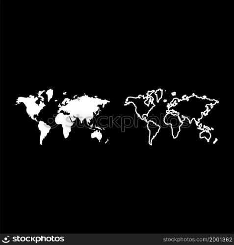 Map world icon white color vector illustration flat style simple image set. Map world icon white color vector illustration flat style image set