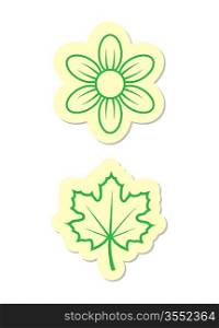 Maple Leaf and Flower Icons on White