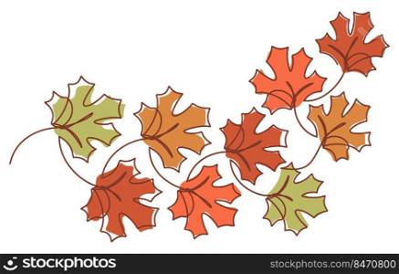 maple leaf branch decorative vector illustration. Continuouse line drawing style. Hello autumn concept